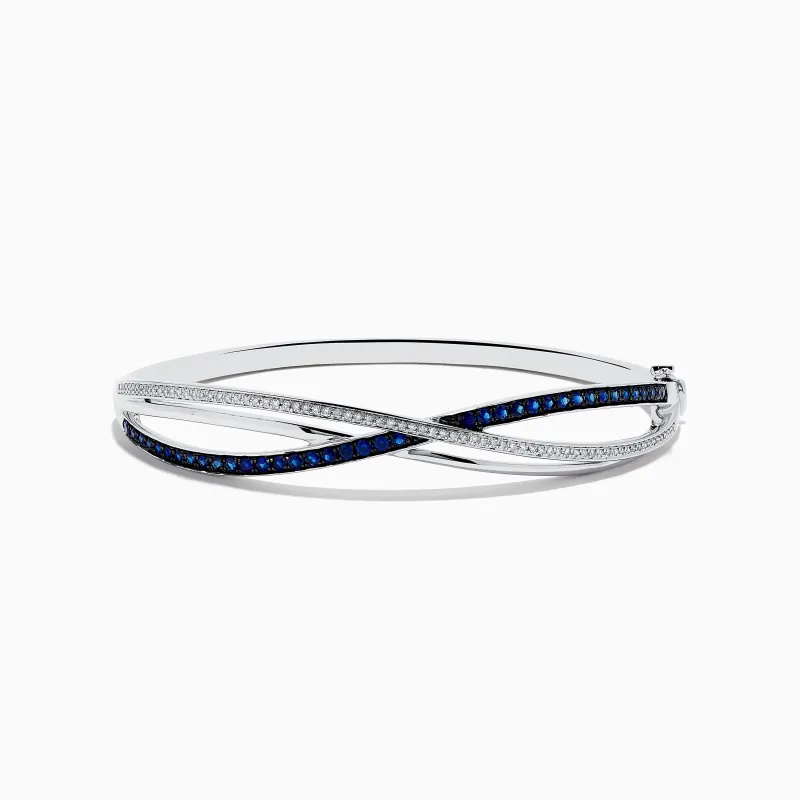 Royale Bleu 14K White Gold Blue Sapphire and Diamond Crossover Bangle sold by Effy