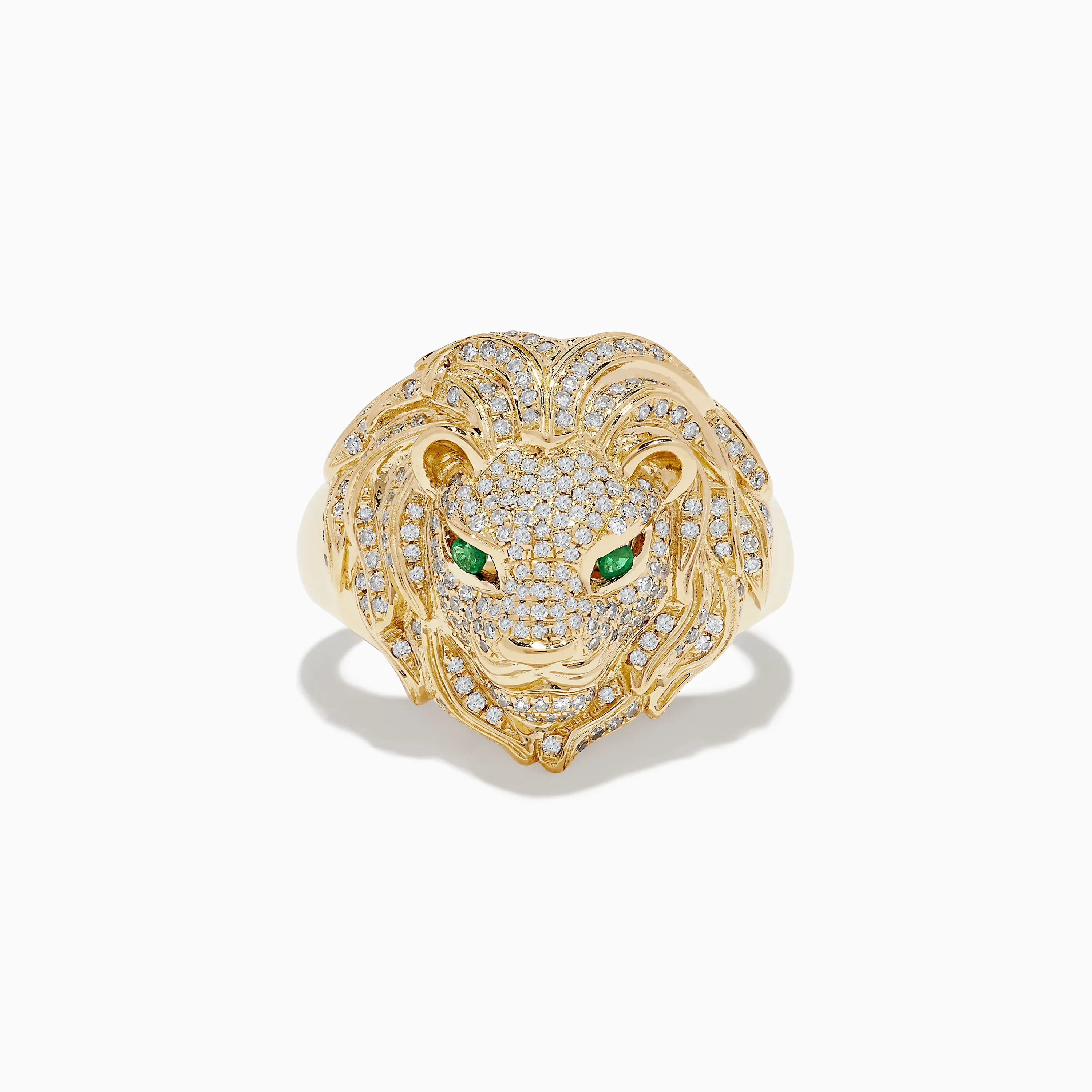 Men's 14K Yellow Gold Emerald and Diamond Lion Ring sold by Effy