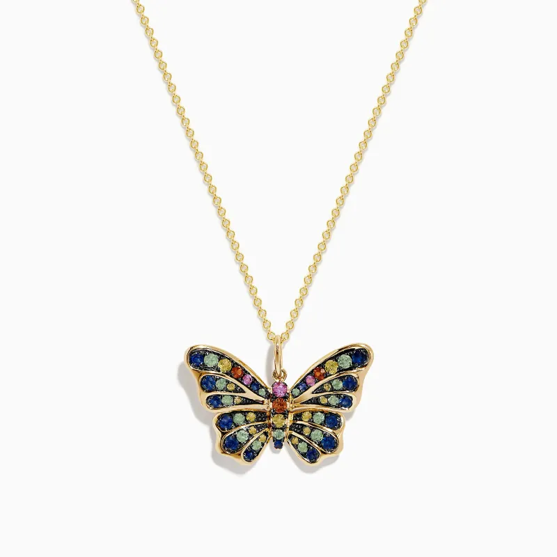 Watercolors 14K Yellow Gold Multi Sapphire Butterfly Pendant sold by Effy