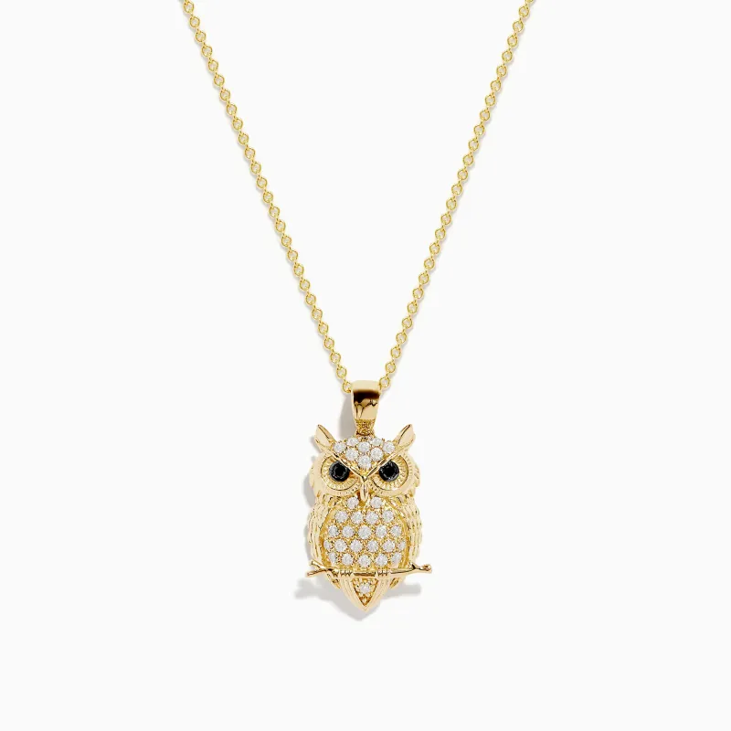 Safari 14K Yellow Gold Black and White Diamond Owl Pendant sold by Effy