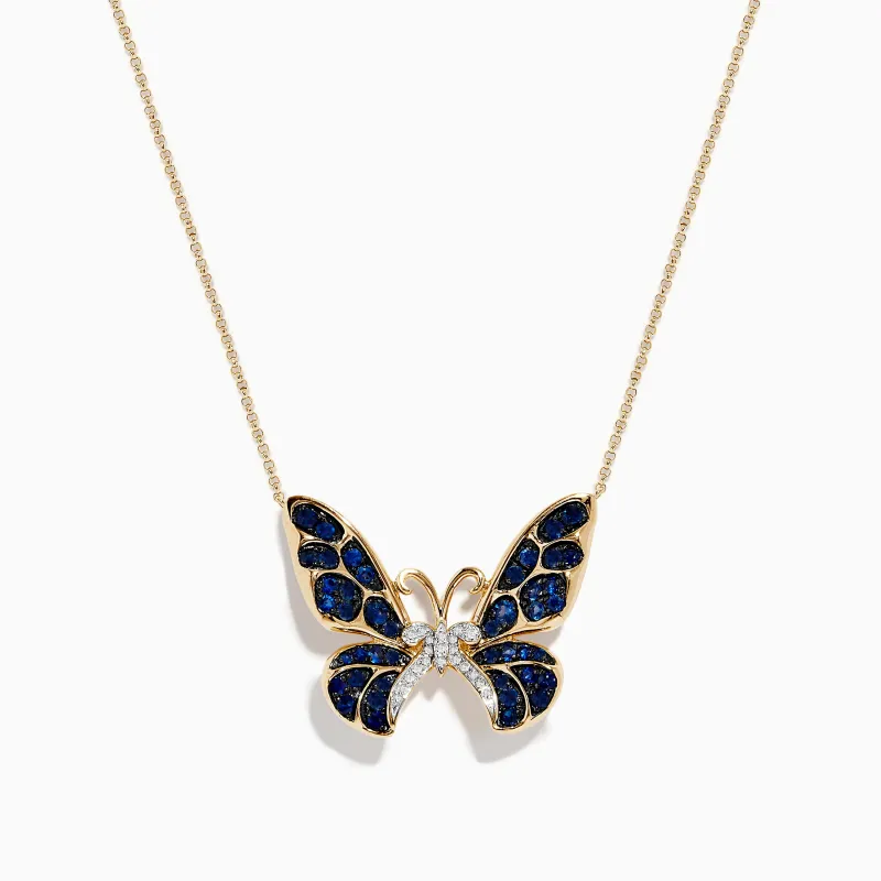 Nature 14K Gold Blue Sapphire and Diamond Butterfly Necklace sold by Effy