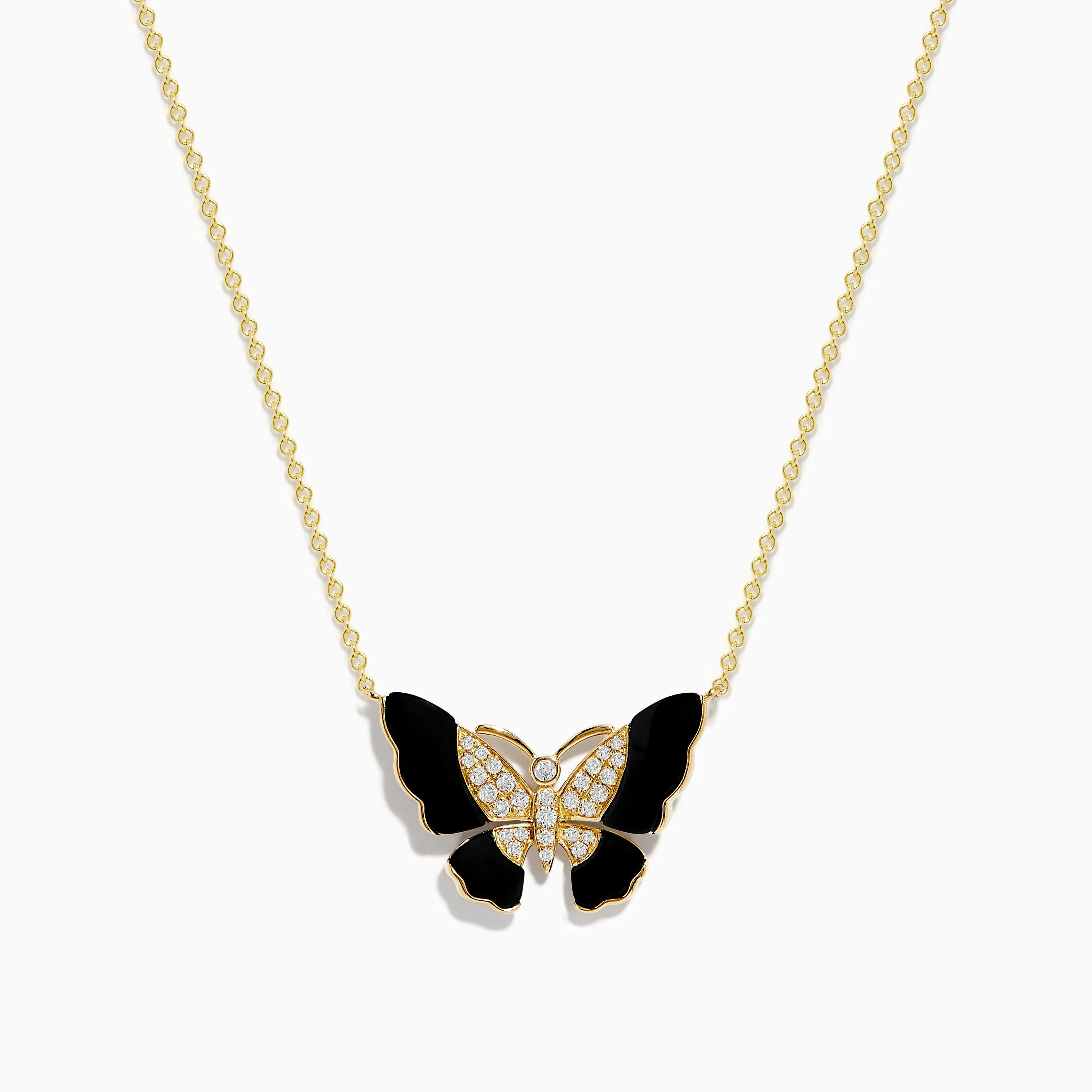 Nature 14K Yellow Gold Onyx and Diamond Butterfly Necklace sold by Effy