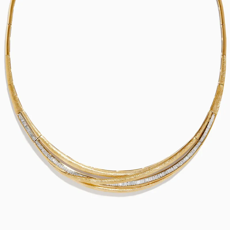 D'Oro 14K Brushed Yellow Gold Diamond Statement Collar Necklace 2.32 TCW sold by Effy