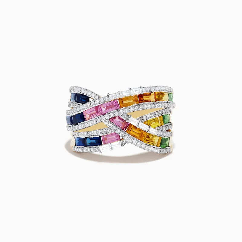 Watercolors 14K Gold Multi Sapphire and Diamond Crossover Ring sold by Effy