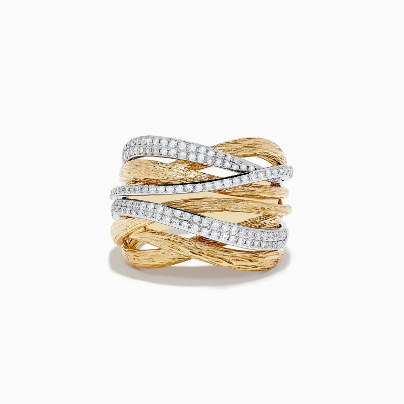 Duo 14K Two-Tone Textured Gold Pave Diamond Crossover Ring sold by Effy