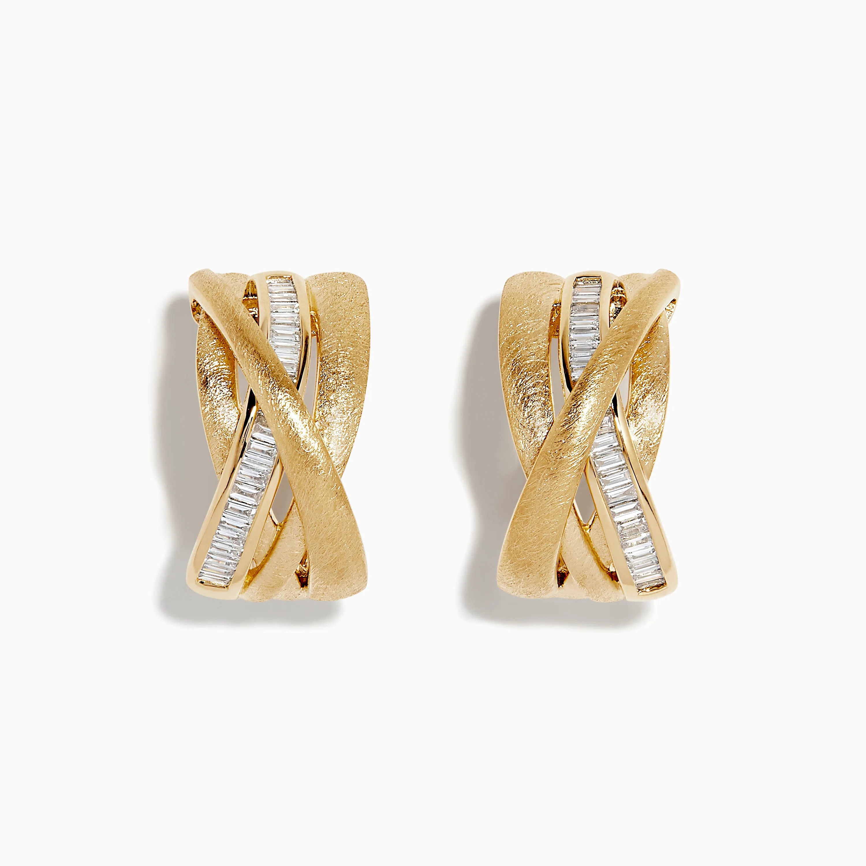 D'Oro 14K Brushed Yellow Gold 3/4" Diamond French Clip Earring sold by Effy