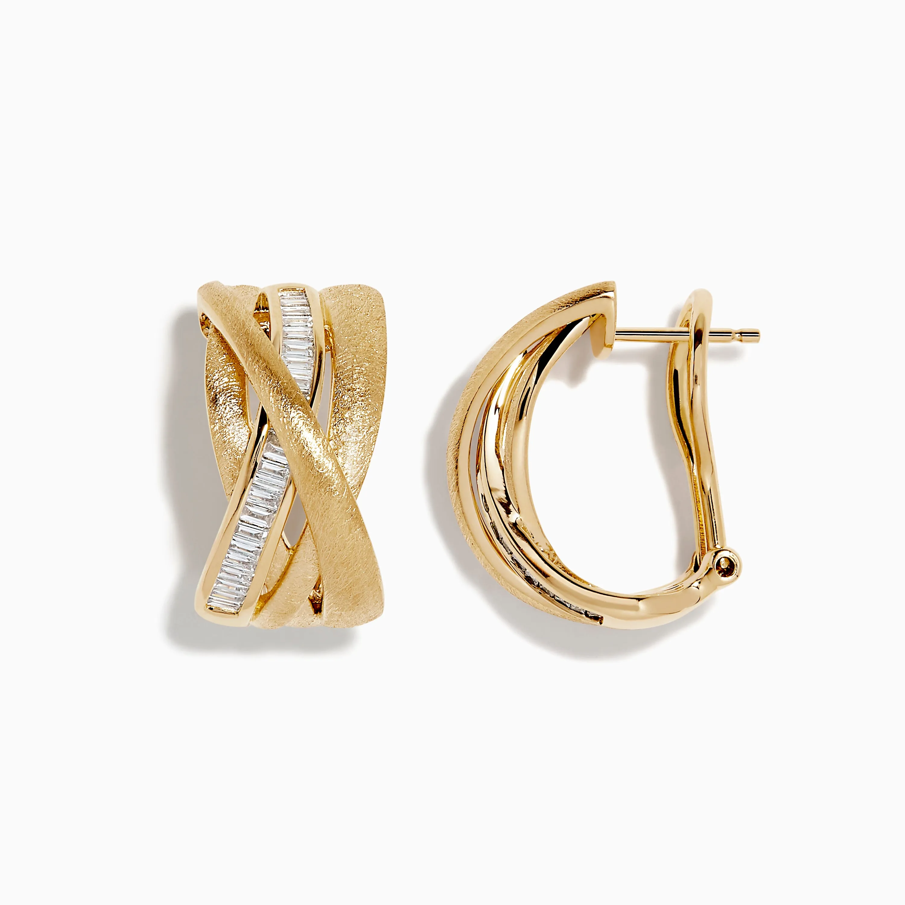 D'Oro 14K Brushed Yellow Gold 3/4" Diamond French Clip Earring sold by Effy product image thumbnail 2