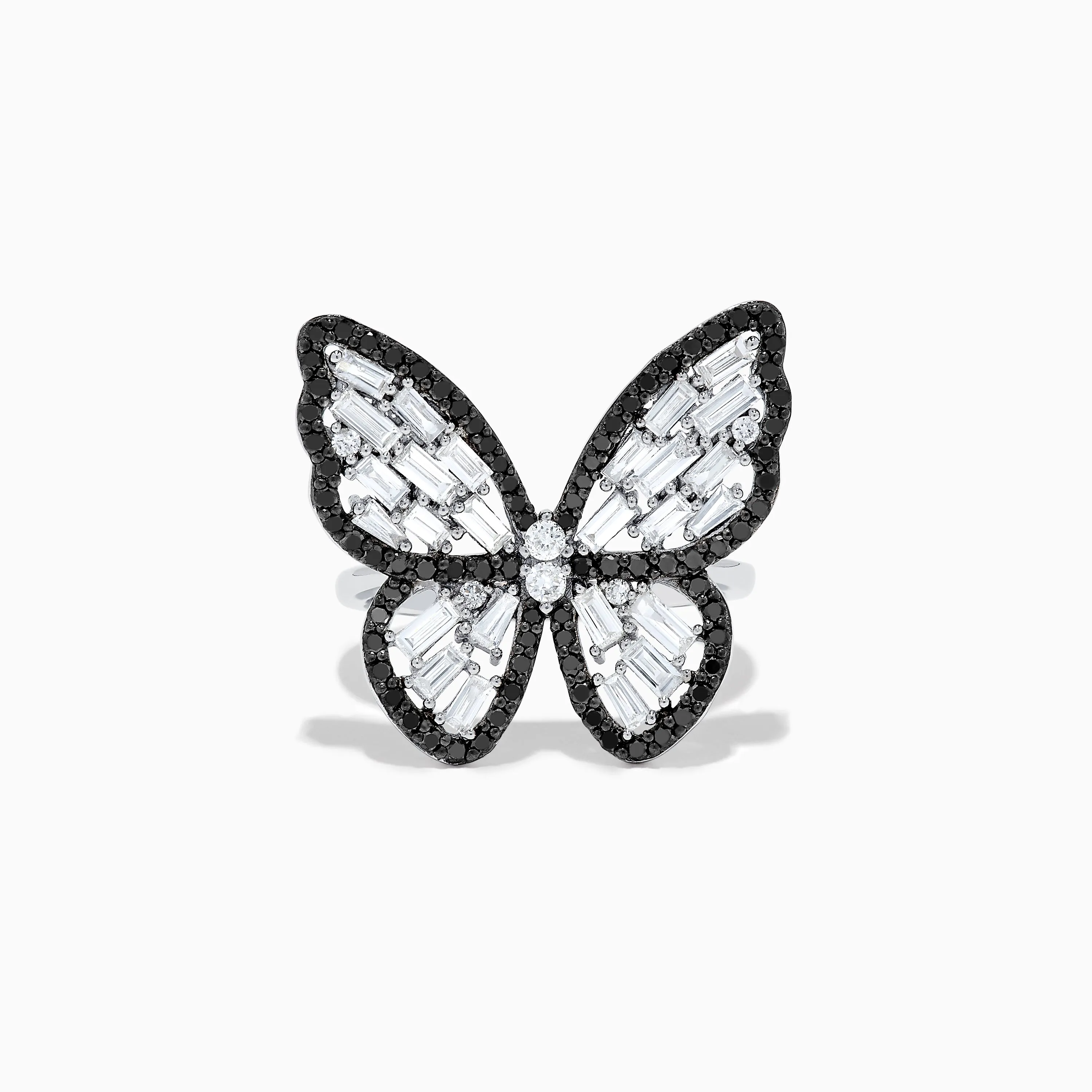 Nature 14K White Gold Black and White Diamond Butterfly Ring sold by Effy