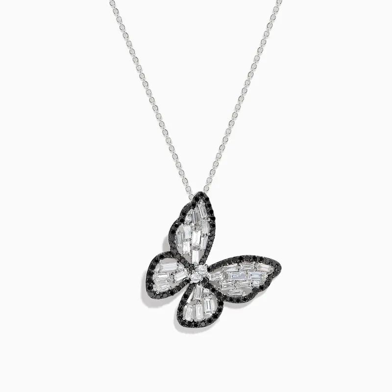 Nature 14K White Gold Black and White Diamond Butterfly Pendant sold by Effy