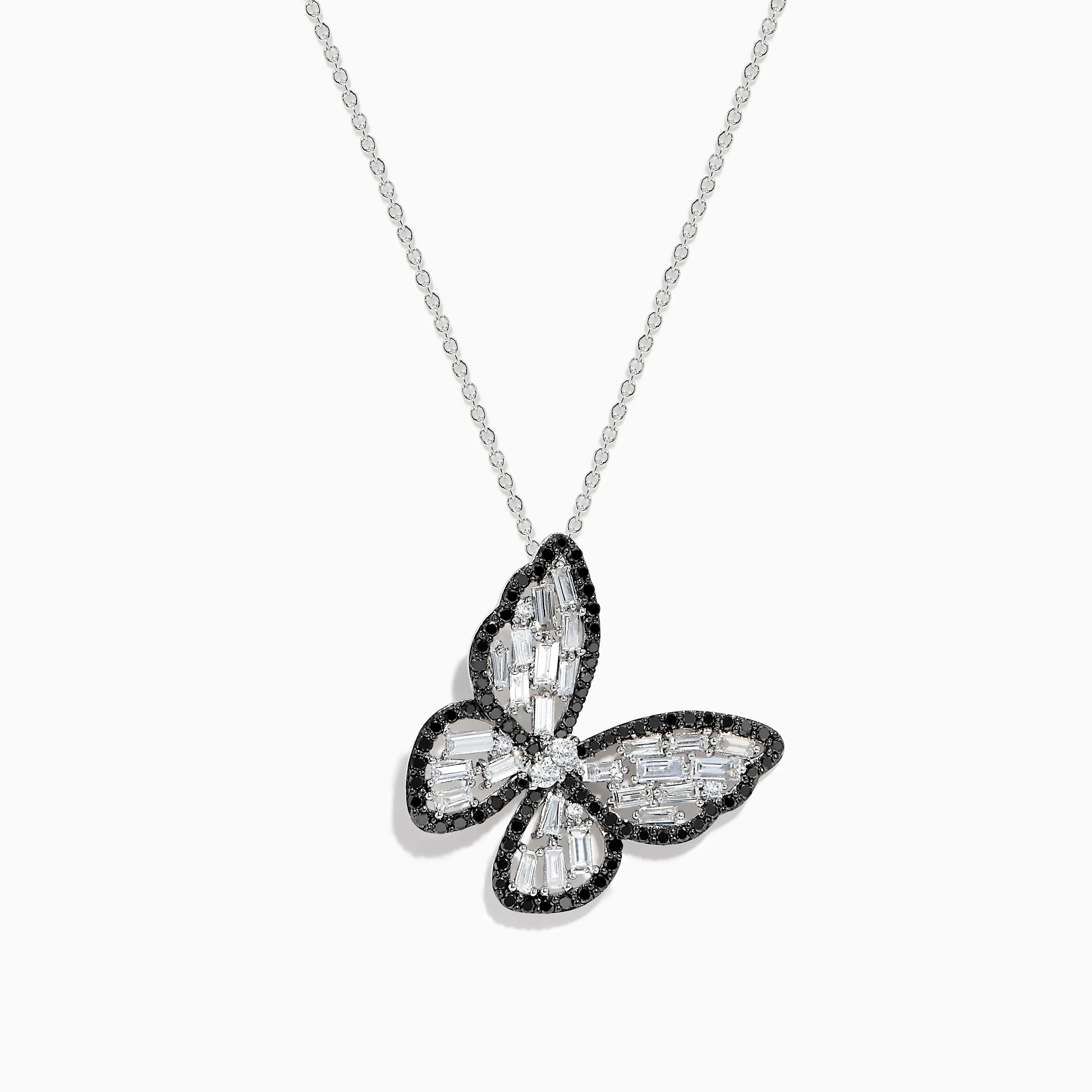Nature 14K White Gold Black and White Diamond Butterfly Pendant sold by Effy