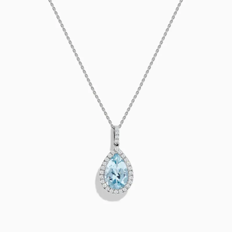 Aquarius 14K White Gold Aquamarine and Diamond Pendant sold by Effy