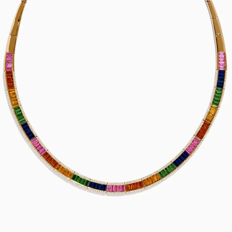 Watercolors 14K Gold Multi Sapphire and Diamond Necklace sold by Effy