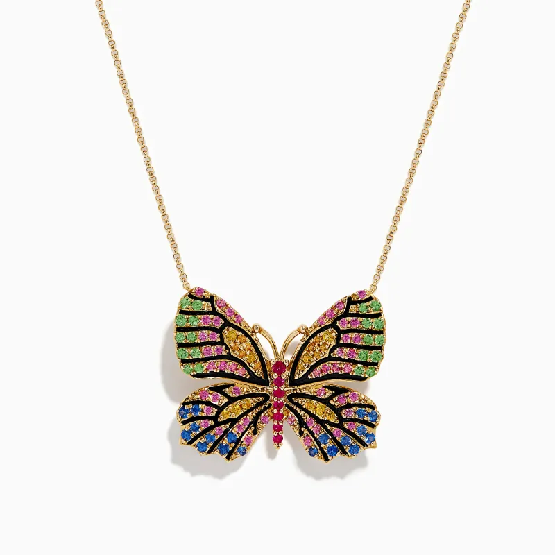 Watercolors 14K Gold Ruby and Multi Sapphire Butterfly Pendant sold by Effy