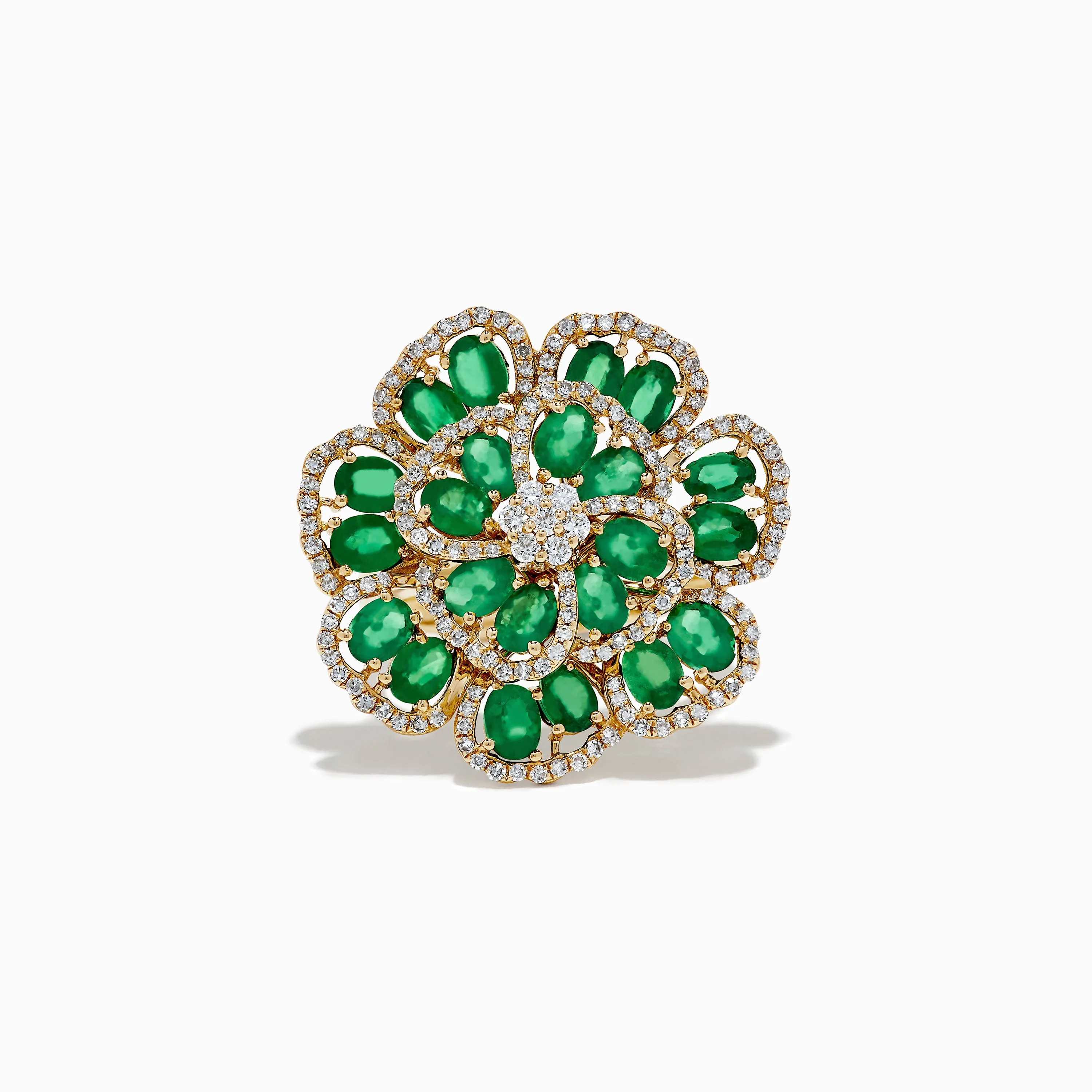 14K Yellow Gold Emerald and Diamond Flower Ring sold by Effy
