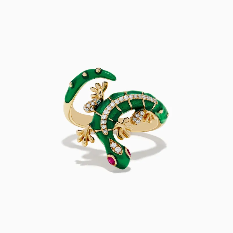 Safari 14K Yellow Gold Ruby and Diamond Lizard Ring sold by Effy