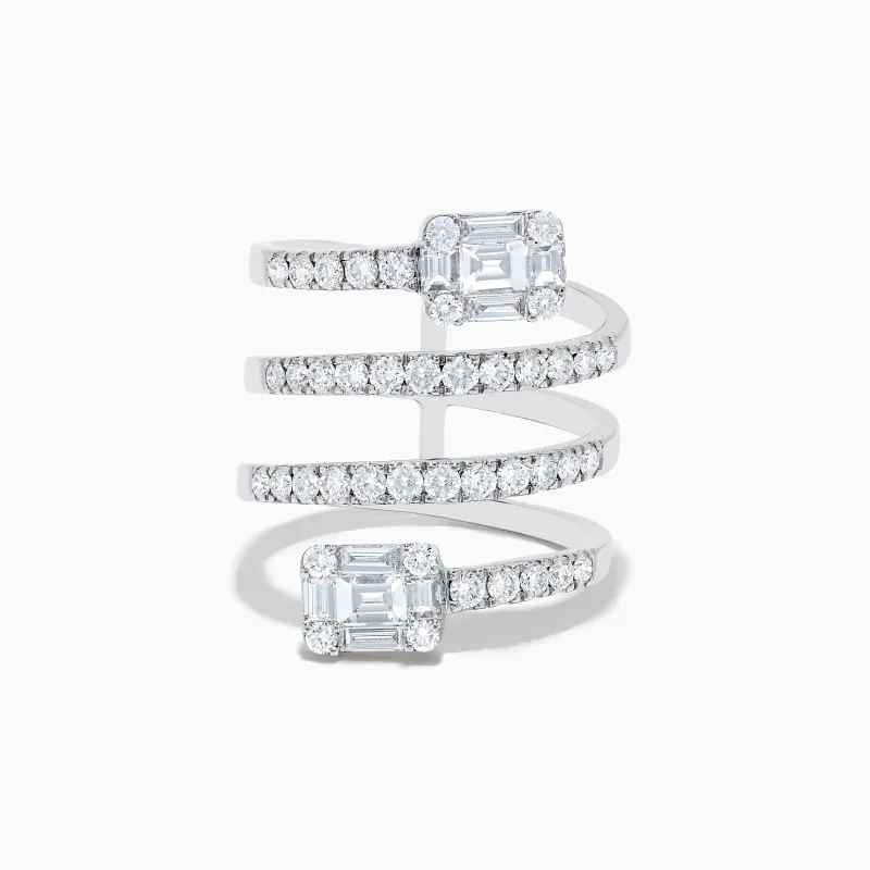 Classique 14K White Gold Diamond Spiral Ring sold by Effy