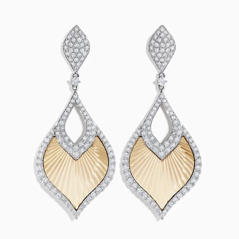 14K Two-Tone Textured Gold Diamond Statement Drop Earrings sold by Effy