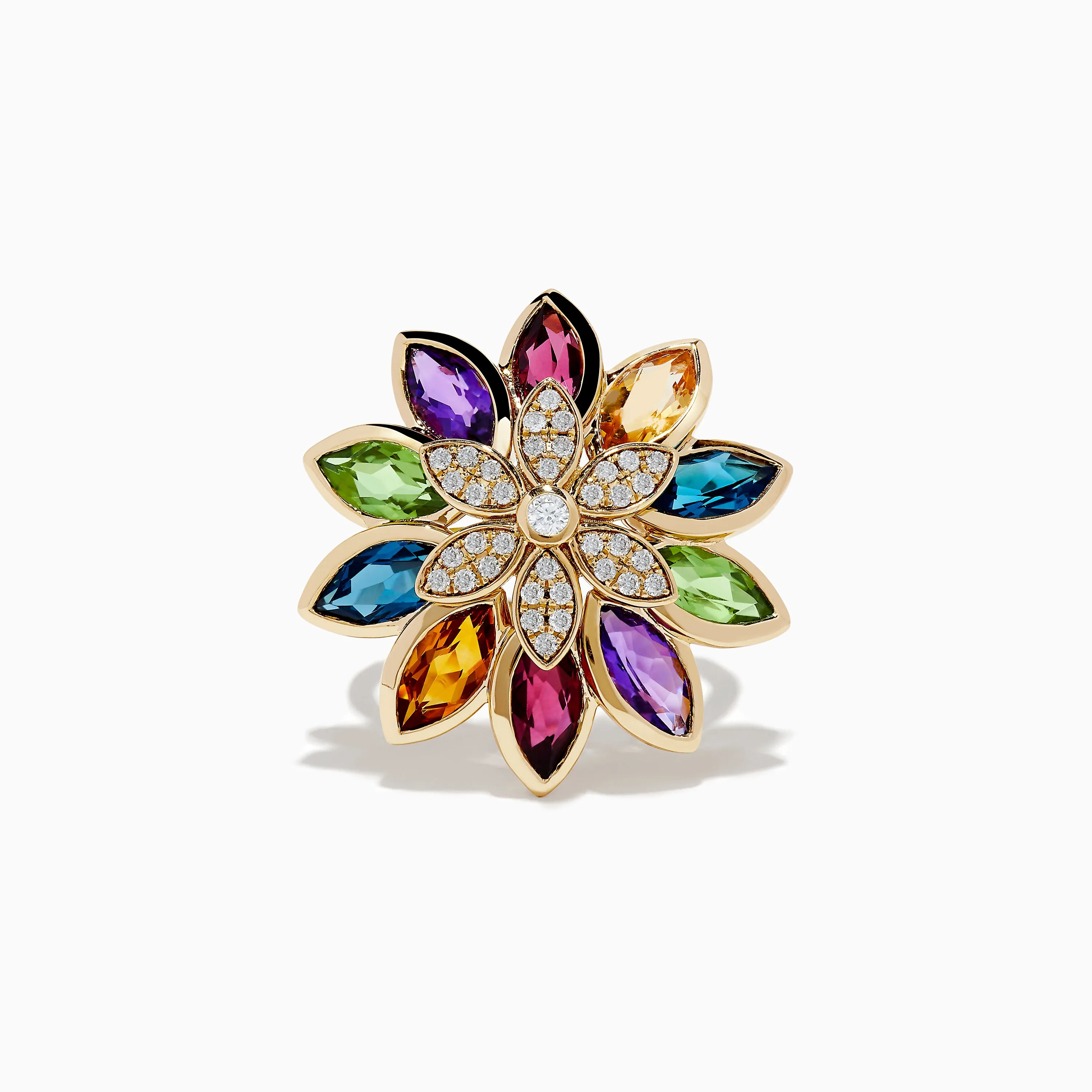 Mosaic 14K Yellow Gold Multi Stone and Diamond Flower Ring sold by Effy