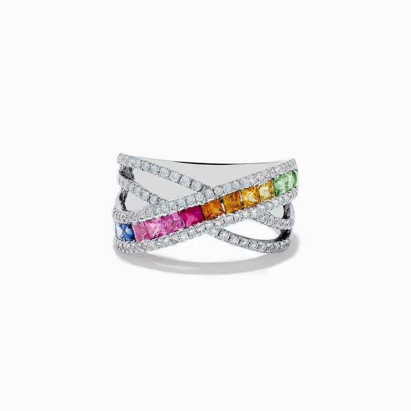 Watercolors 14K Gold Multi Sapphire & Diamond Crossover Ring sold by Effy