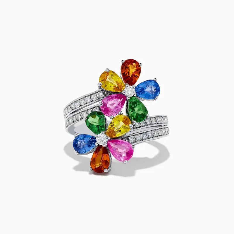 14K White Gold Multi Sapphire and Diamond Flower Ring sold by Effy
