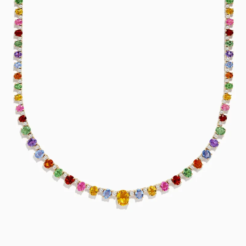 Watercolors 14K Gold Multi Sapphire and Diamond Necklace sold by Effy