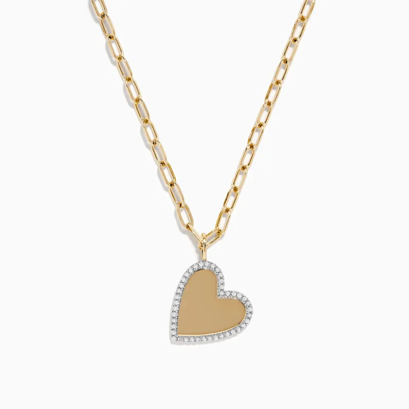 Novelty 14K Yellow Gold Diamond Heart Pendant sold by Effy