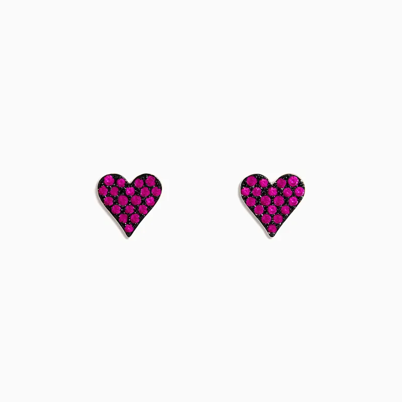 14K Rose Gold Ruby Pave Heart Stud Earrings sold by Effy