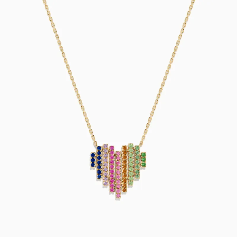 Watercolors 14K Yellow Gold Multi Sapphire Heart Necklace sold by Effy