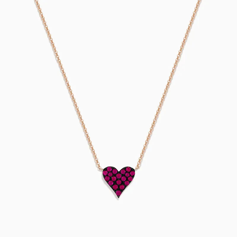 14K Rose Gold Ruby Pave Heart Necklace sold by Effy
