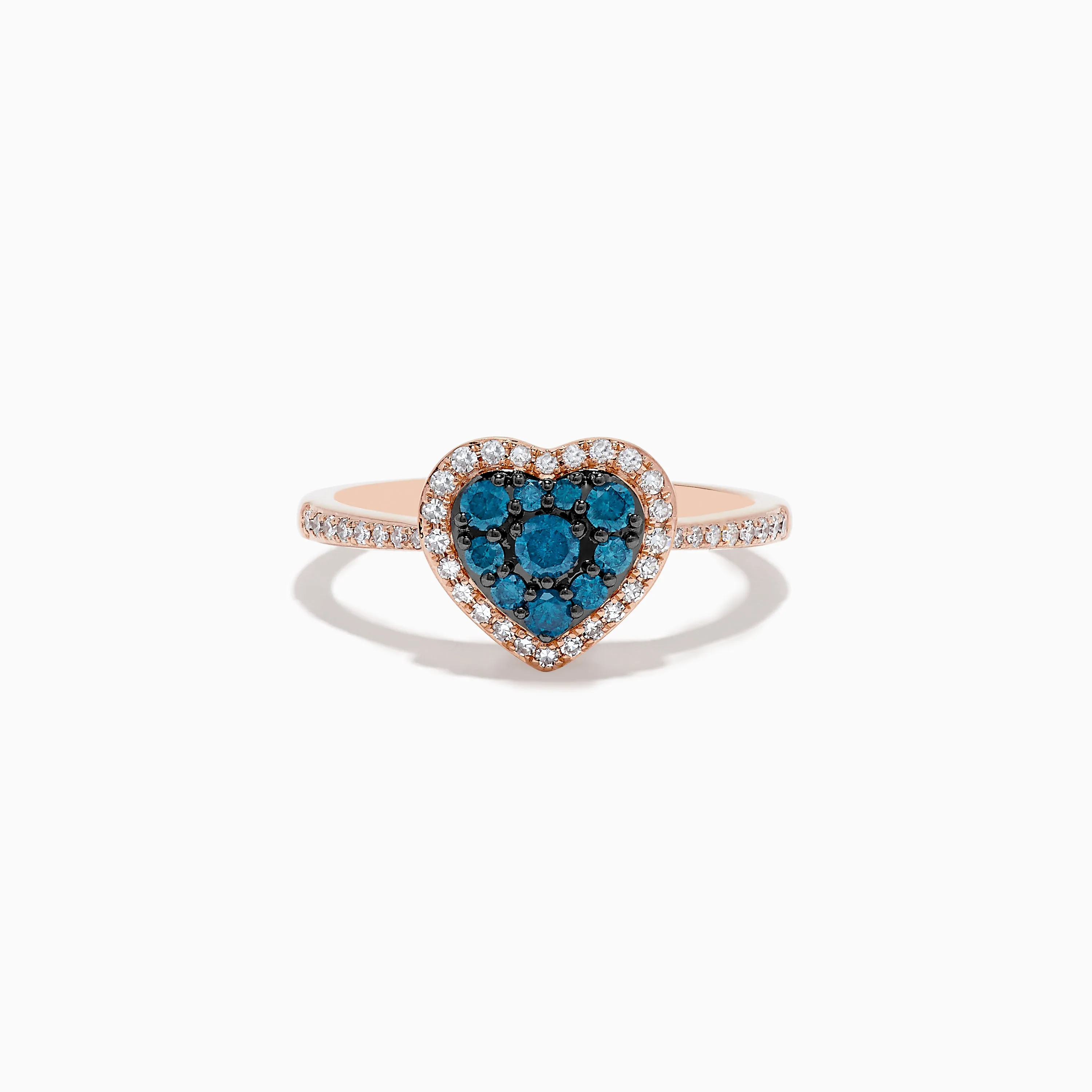 Bella Bleu 14K Rose Gold Blue and White Diamond Heart Ring sold by Effy