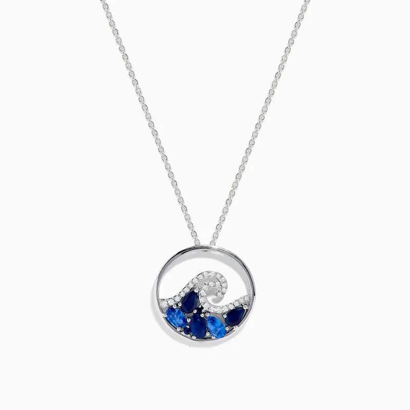 Seaside 14K White Gold Blue Sapphire and Diamond Wave Pendant sold by Effy