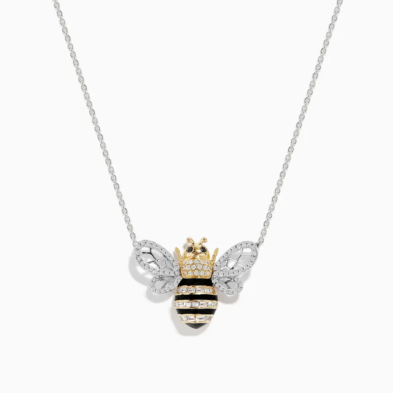 Safari 14K White Gold White and Black Diamond Bee Necklace sold by Effy