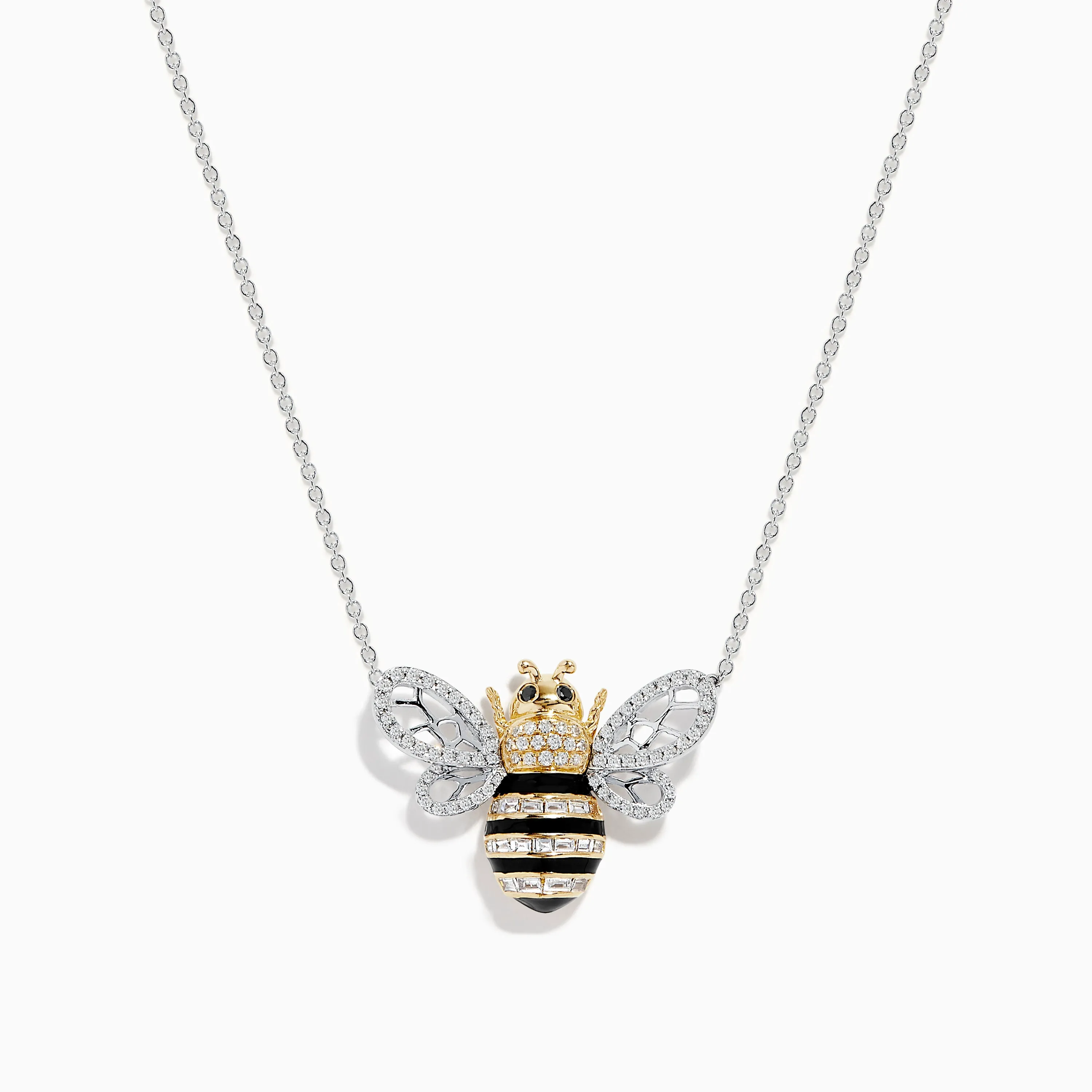 Safari 14K White Gold White and Black Diamond Bee Necklace sold by Effy