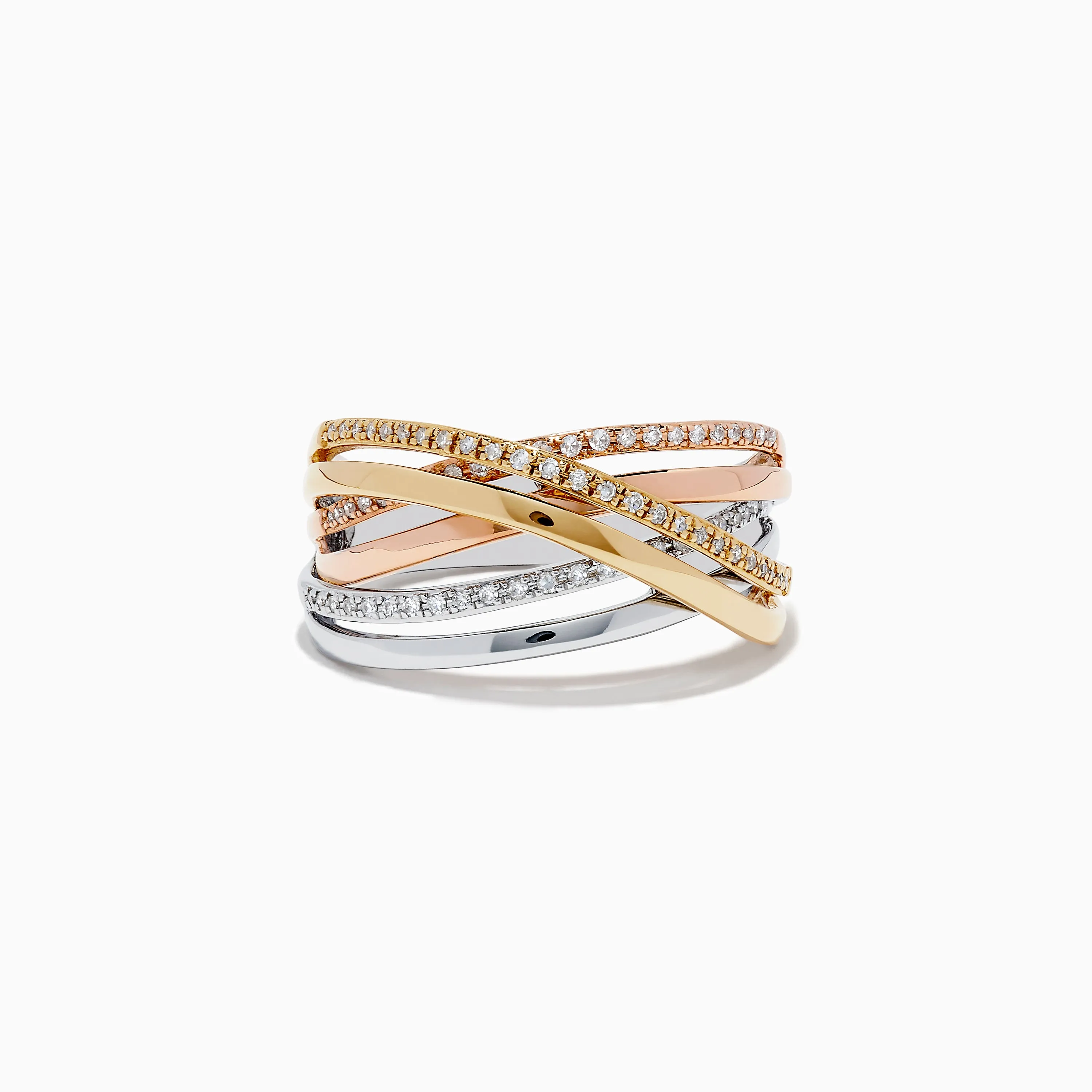 Trio 14K Three-Tone Gold Diamond Crossover Ring sold by Effy
