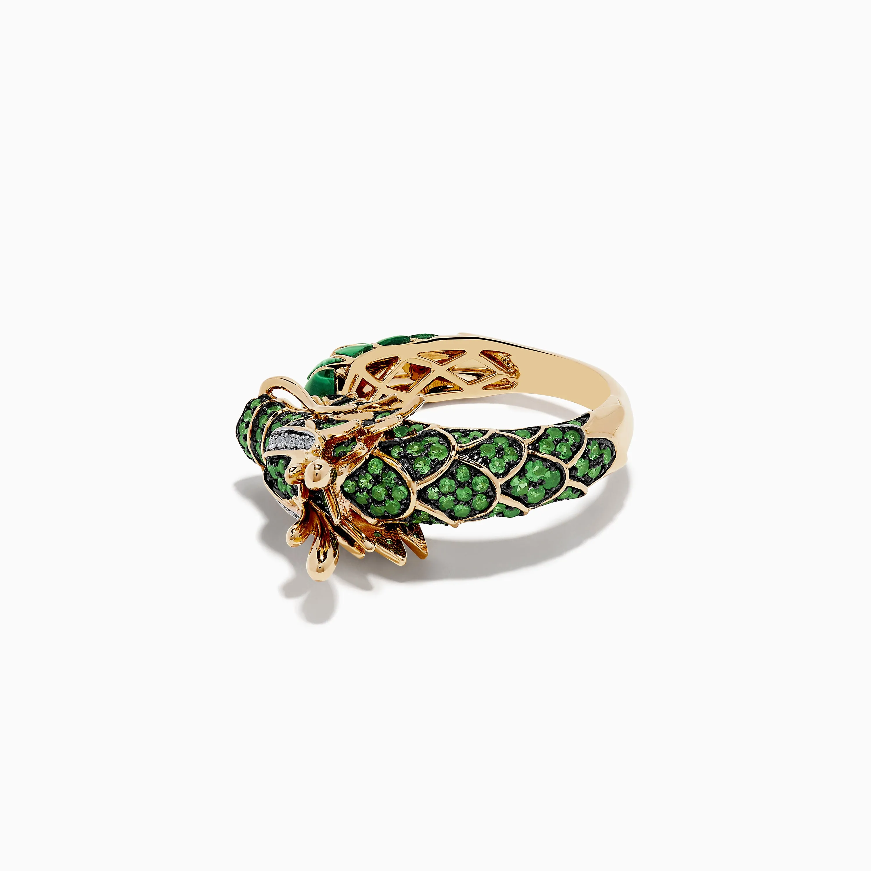 Men's 14K Yellow Gold Diamond, Tsavorite and Malachite Dragon Ring sold by Effy product image thumbnail 4