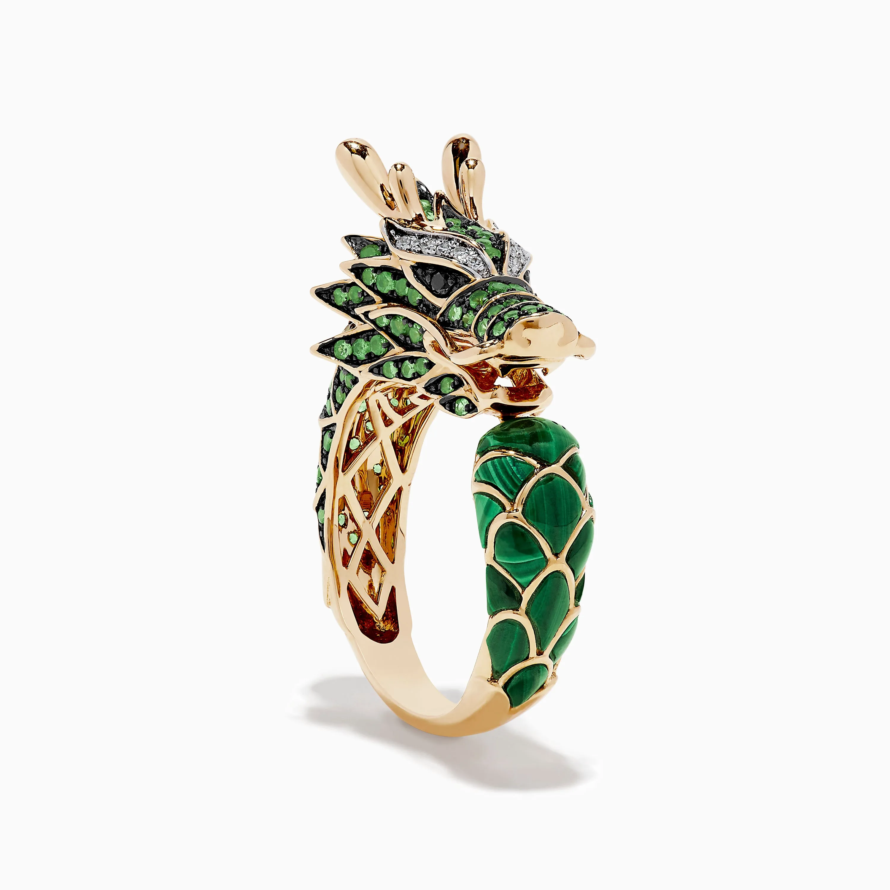 Men's 14K Yellow Gold Diamond, Tsavorite and Malachite Dragon Ring sold by Effy product image thumbnail 3