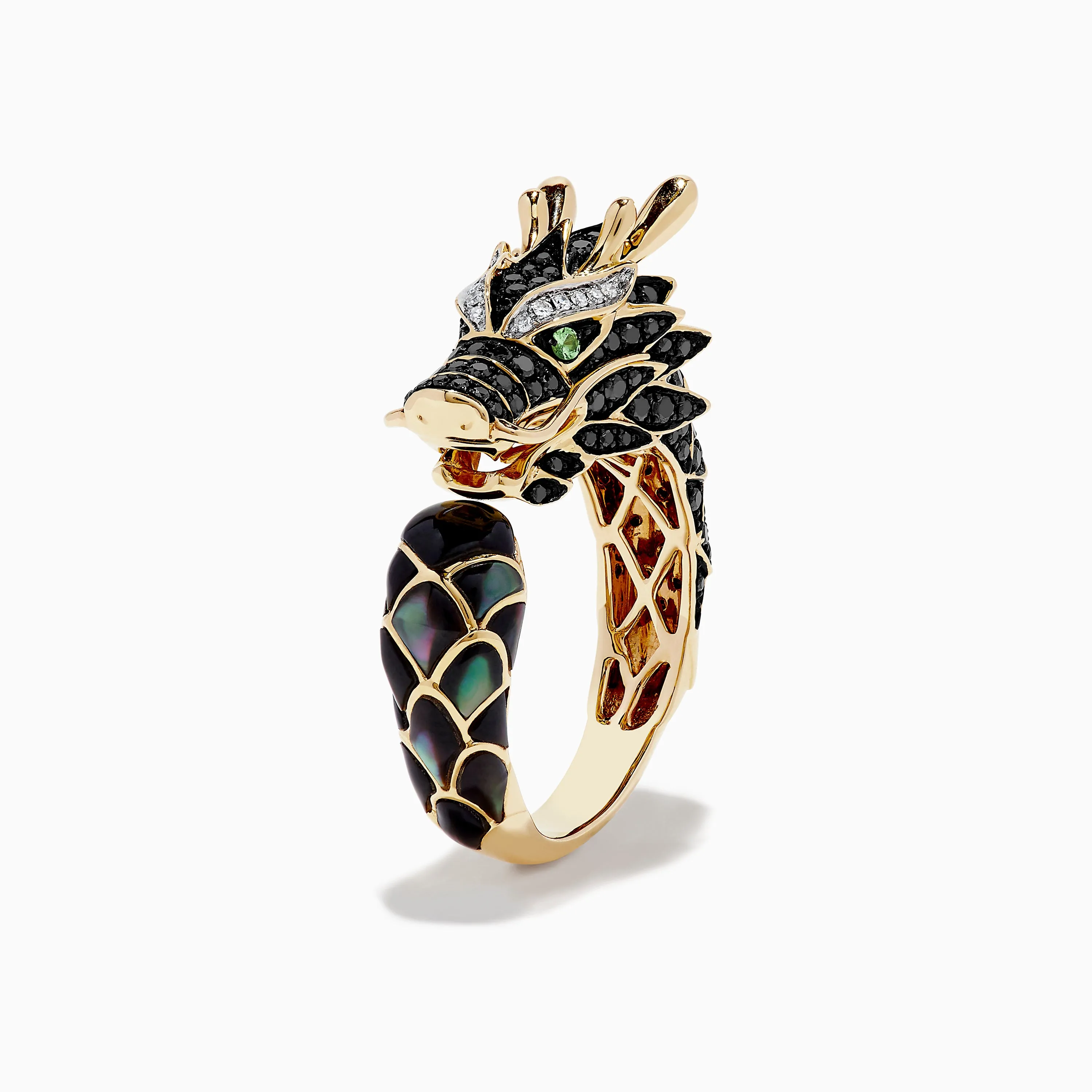 Men's 14K Yellow Gold Tsavorite and Multi Diamond Dragon Ring sold by Effy