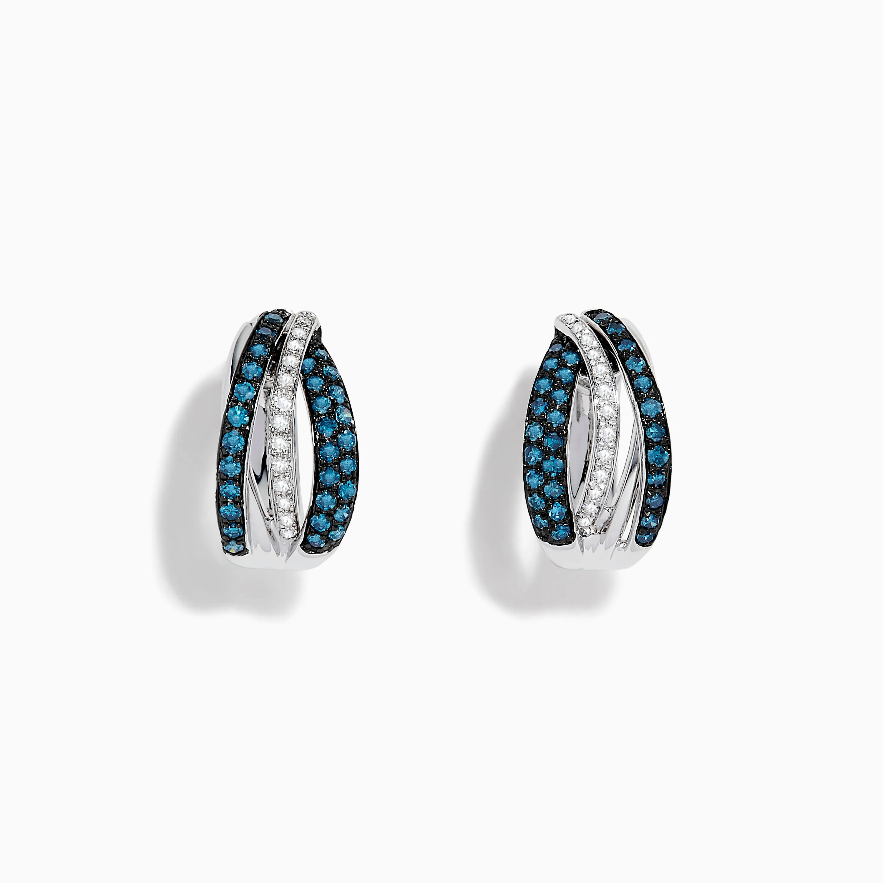 Bella Bleu 14K White Gold White and Blue Diamond Hoop Earrings sold by Effy