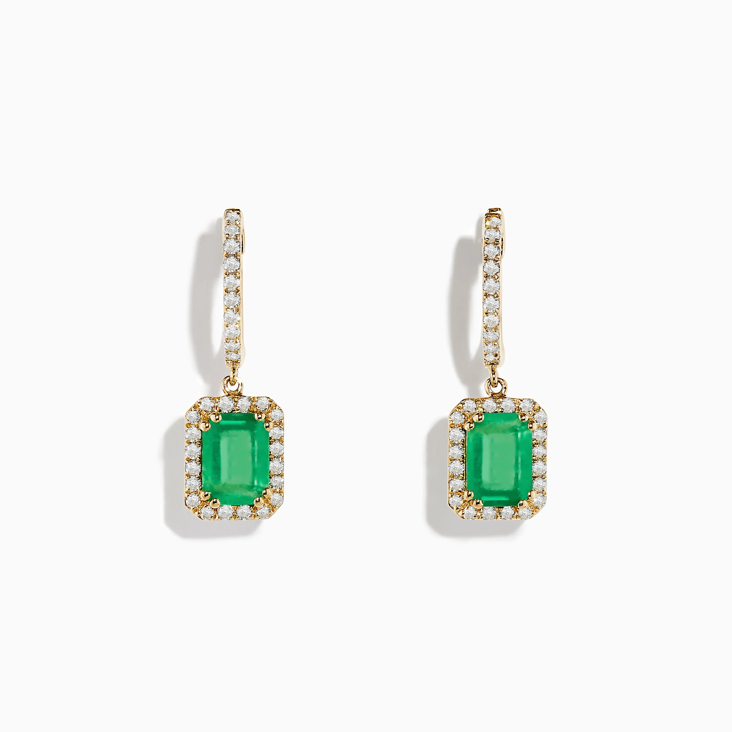 14K Yellow Gold Emerald and Diamond Drop Earrings sold by Effy