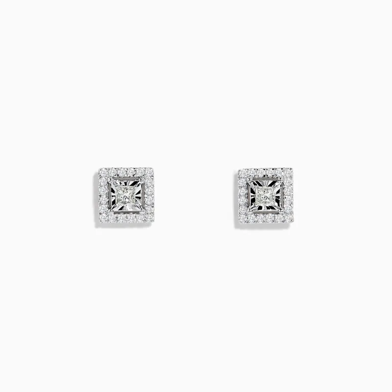 14K White Gold Square Diamond Halo Stud Earrings 0.46 TCW sold by Effy