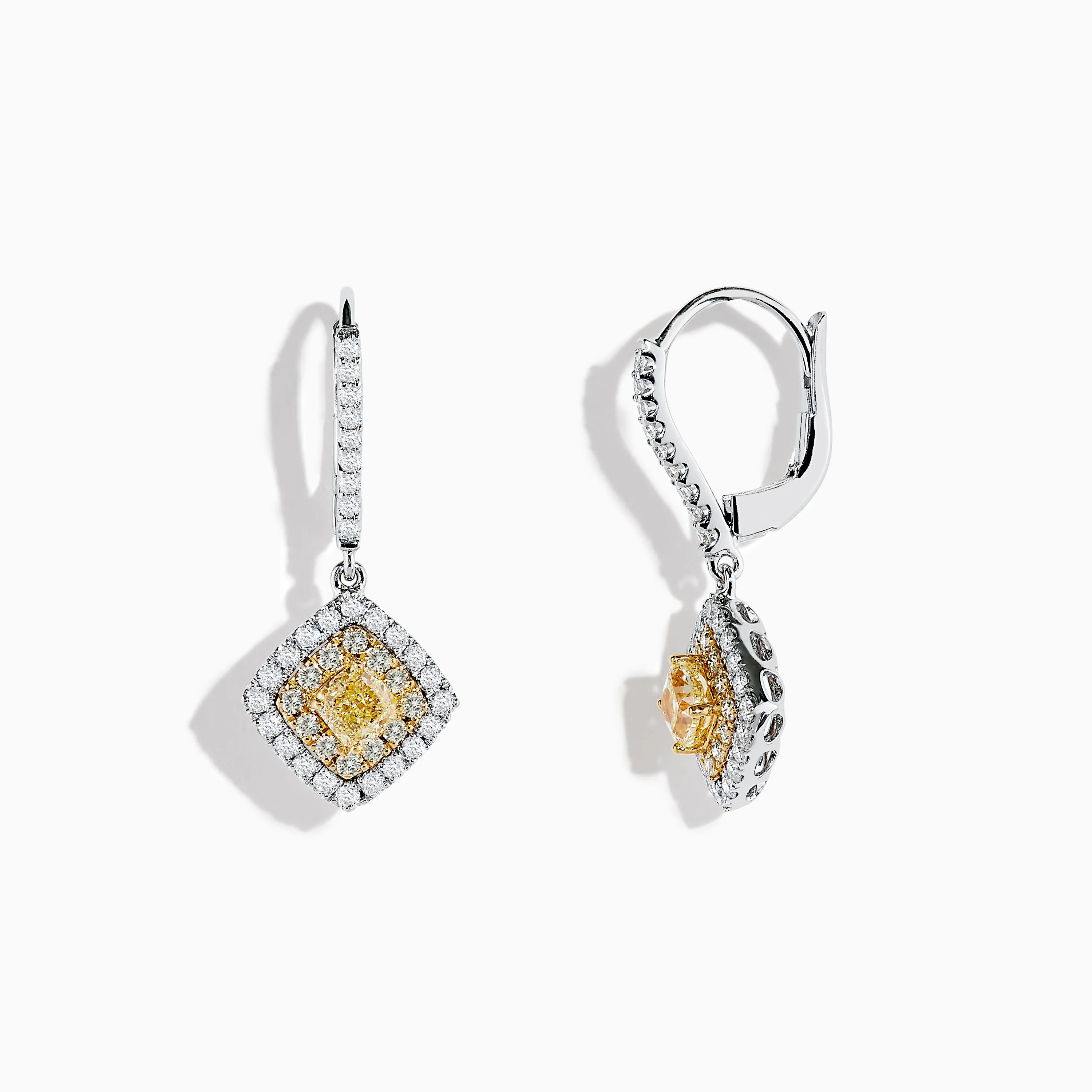 Canare 18K Two-Tone Gold Cushion Shaped Double Halo Yellow Diamond Drop Earrings sold by Effy product image thumbnail 2