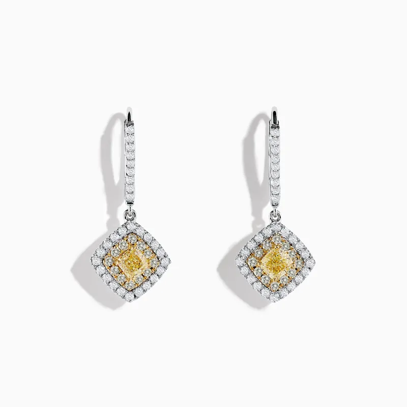 Canare 18K Two-Tone Gold Cushion Shaped Double Halo Yellow Diamond Drop Earrings sold by Effy