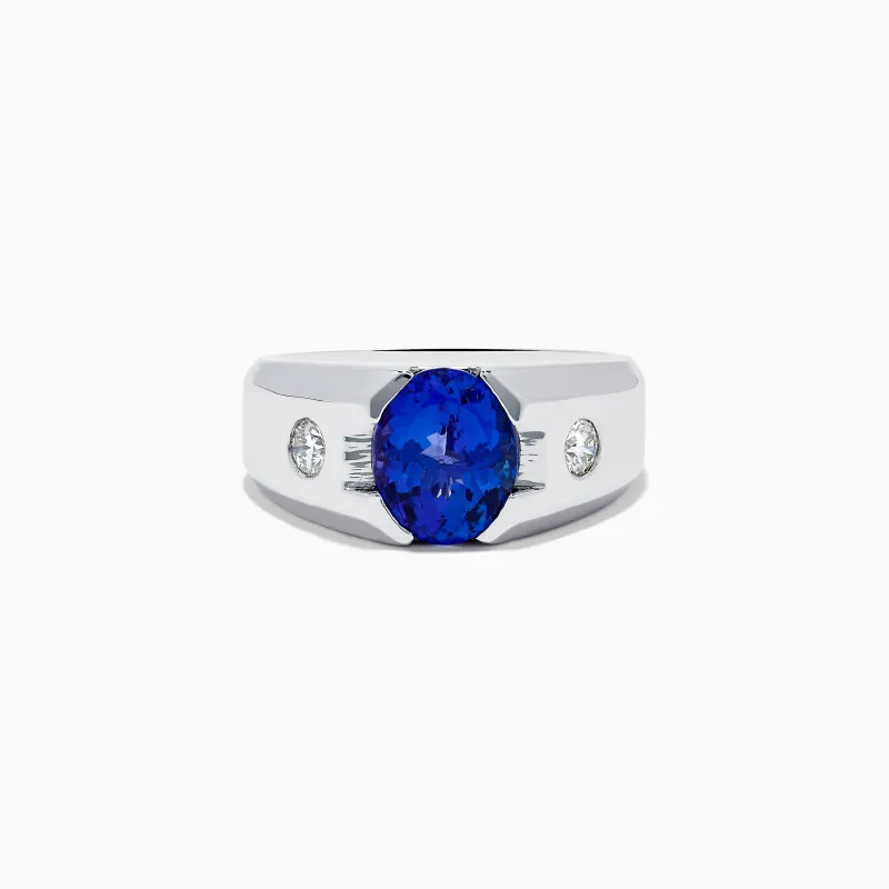 Men's 14K Whit e Gold Tanzanite and Diamond Ring sold by Effy