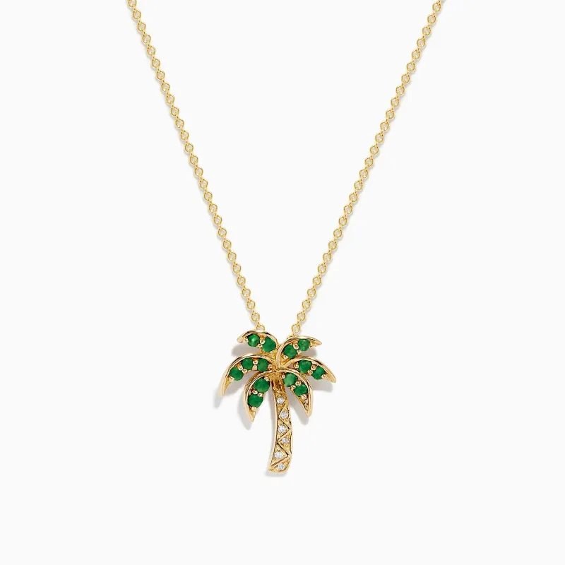 Novelty 14K Yellow Gold Emerald and Diamond Palm Tree Pendant sold by Effy