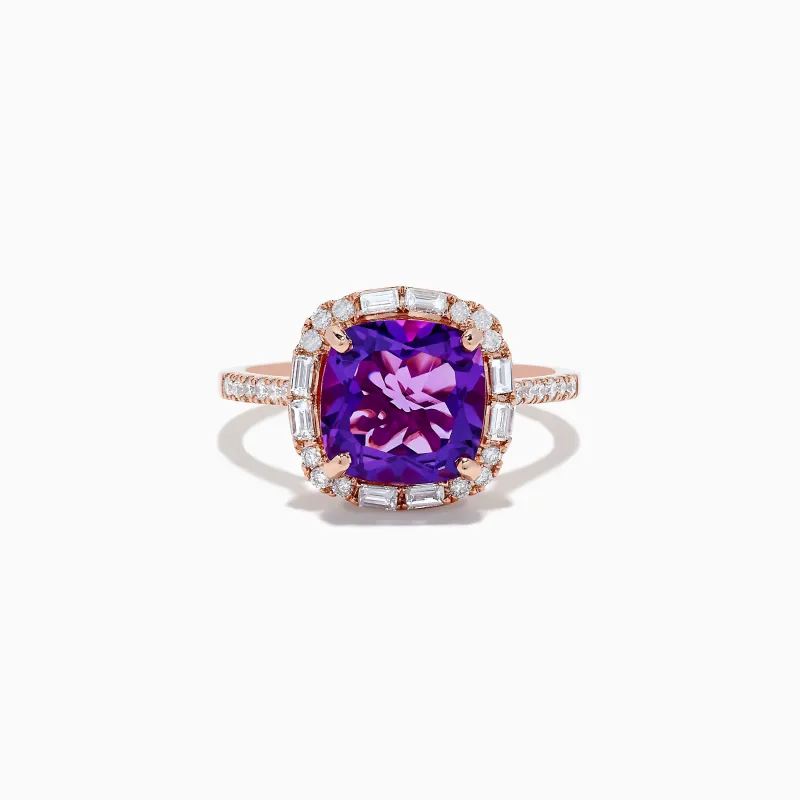 14K Rose Gold Amethyst and Diamond Ring sold by Effy