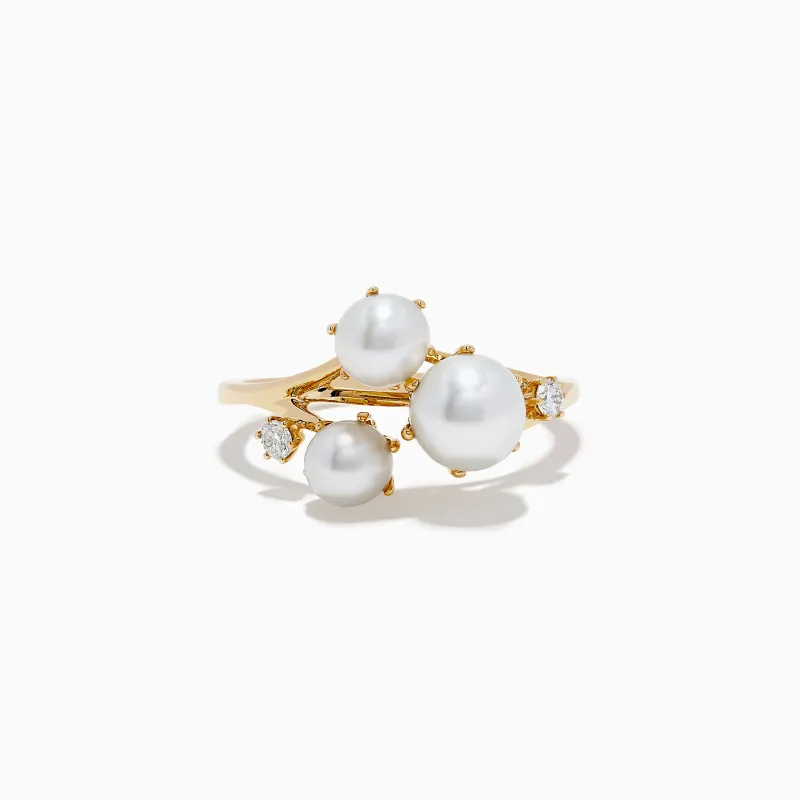 Pearl 14K Yellow Gold Diamond and Pearl Cluster Ring sold by Effy