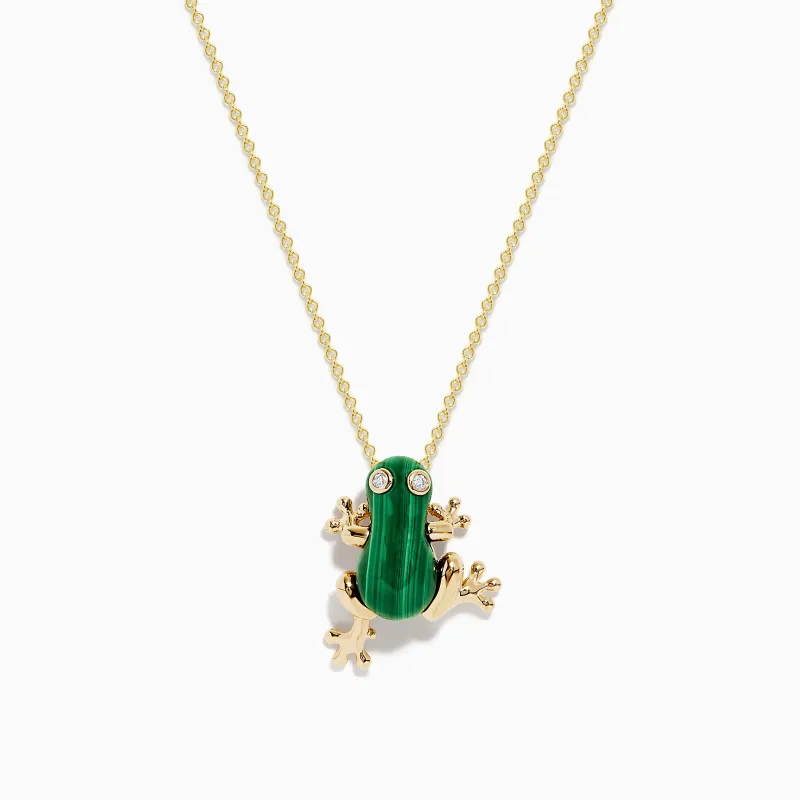 Safari 14K Yellow Gold Malachite and Diamond Frog Pendant sold by Effy