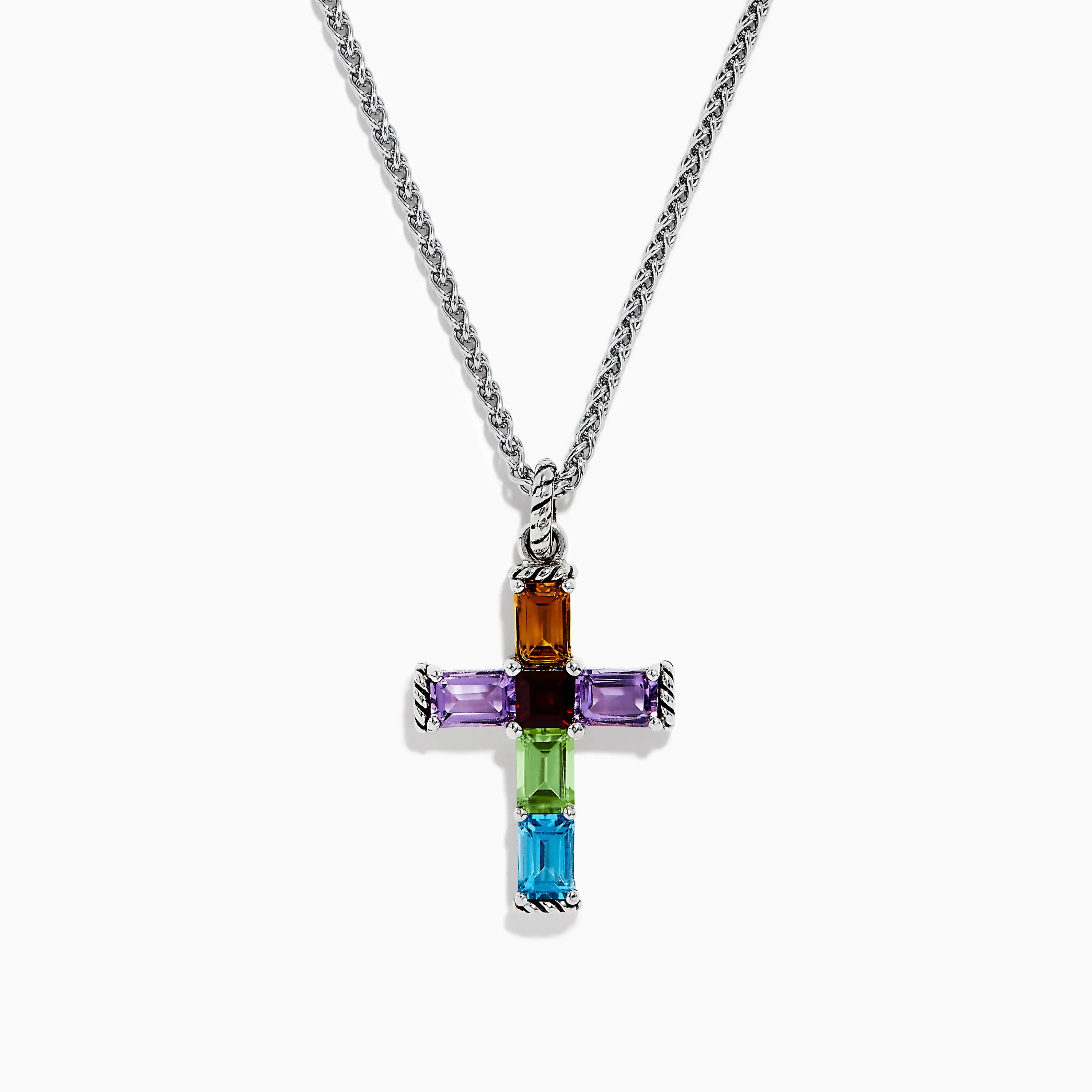 Mosaic 925 Sterling Silver Multi Stone Cross Pendant sold by Effy