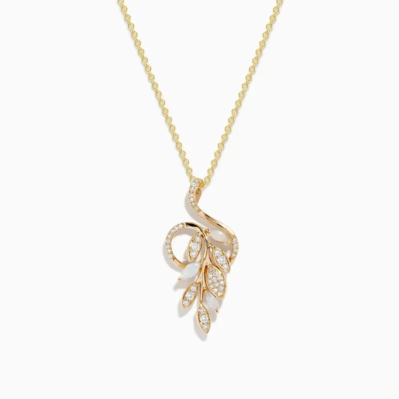 Aurora 14K Yellow Gold Diamond and Opal Leaf Pendant sold by Effy