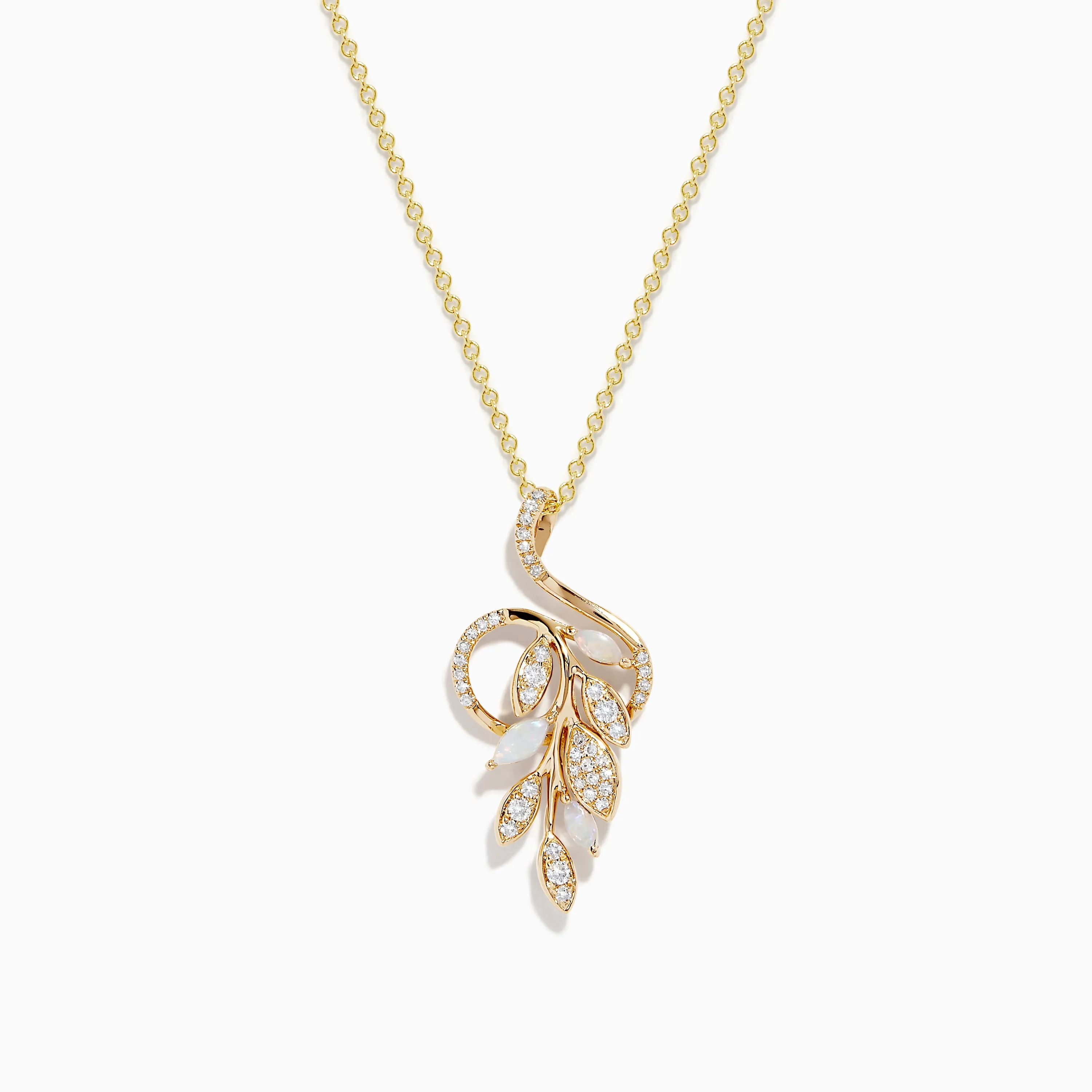 Aurora 14K Yellow Gold Diamond and Opal Leaf Pendant sold by Effy